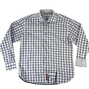 Visconti Black Shirt Mens L Large Blue Geometric Long Sleeve Button Up Flip Cuff